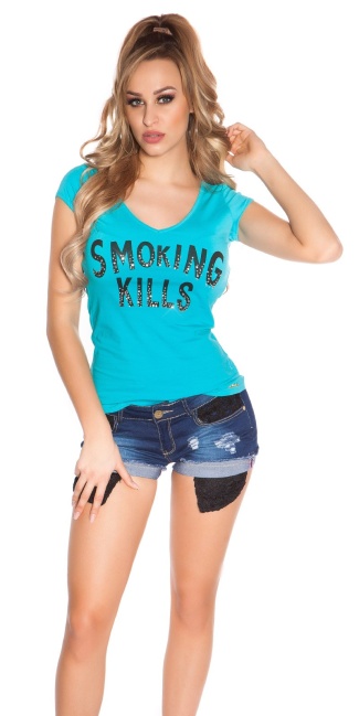 t-shirt smoking kills turkoois-kleurig
